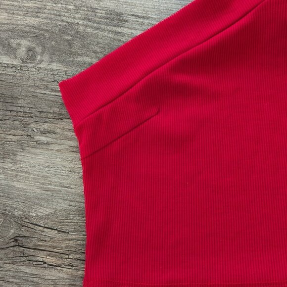 SHEIN - Halter Crop Top Bodycon Sleeveless Rib Knit Crisscross Straps Red Medium - Picture 5 of 6